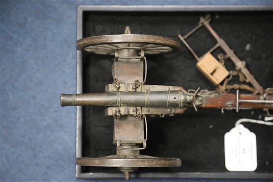 A 19th century scratch built model of a horse artillery six pounder gun and carriage, total L.40cm, some small losses